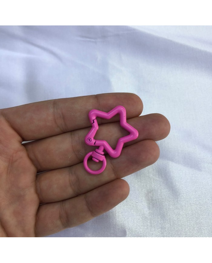 Canlı Fuşya Pembe Yıldız Şekilli Metal Papağan Klips Anahtarlık Aparatı 1 Adet