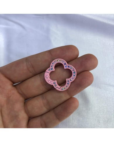 Açık Şeker Pembe Renkli Taşlı Yonca Şekilli Metal Papağan Klipsi 1 Adet