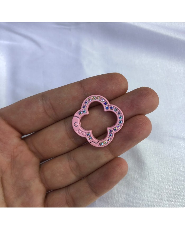 Açık Şeker Pembe Renkli Taşlı Yonca Şekilli Metal Papağan Klipsi 1 Adet