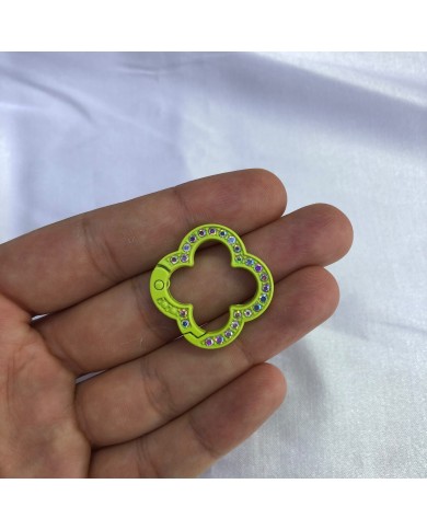 Neon Limon Yeşili Renkli Taşlı Yonca Şekilli Metal Papağan Klipsi 1 Adet