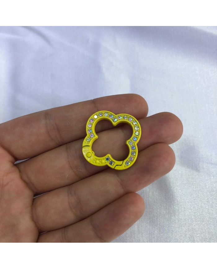 Canlı Limon Sarısı Renkli Taşlı Yonca Şekilli Metal Papağan Klipsi 1 Adet