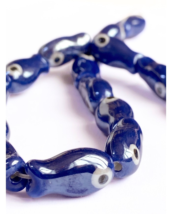 İpe Dizili Seramik Boncuk Lacivert Balık 19mm - 1 Dizi