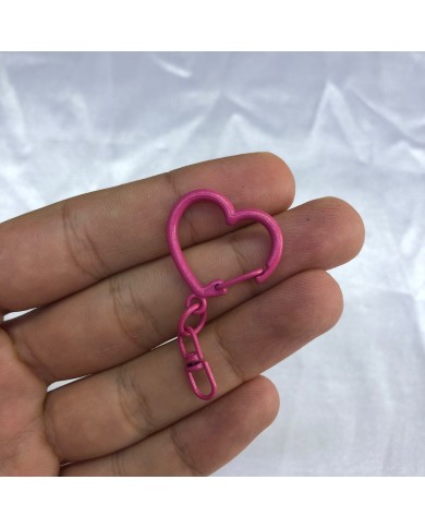Canlı Fuşya Pembe Kalp Şekilli Metal Karabina Klips Anahtarlık