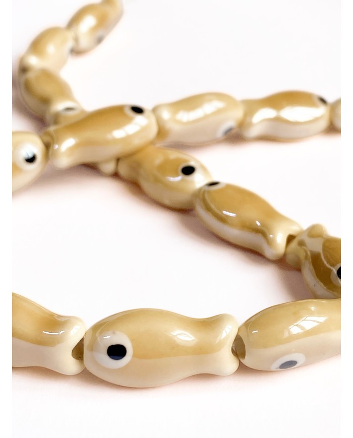 İpe Dizili Seramik Boncuk Krem Balık 19mm - 1 Dizi