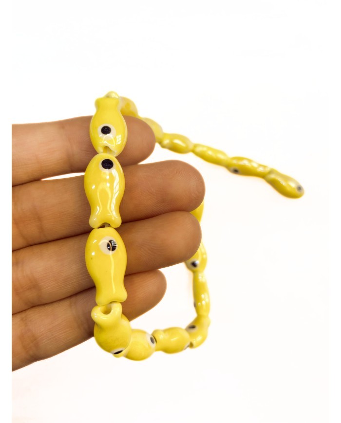 İpe Dizili Seramik Boncuk Sarı Balık 19mm - 1 Dizi