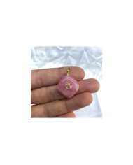 Gül Kurusu Pembe Taş Detaylı Yuvarlatılmış Kare Akrilik Kolye