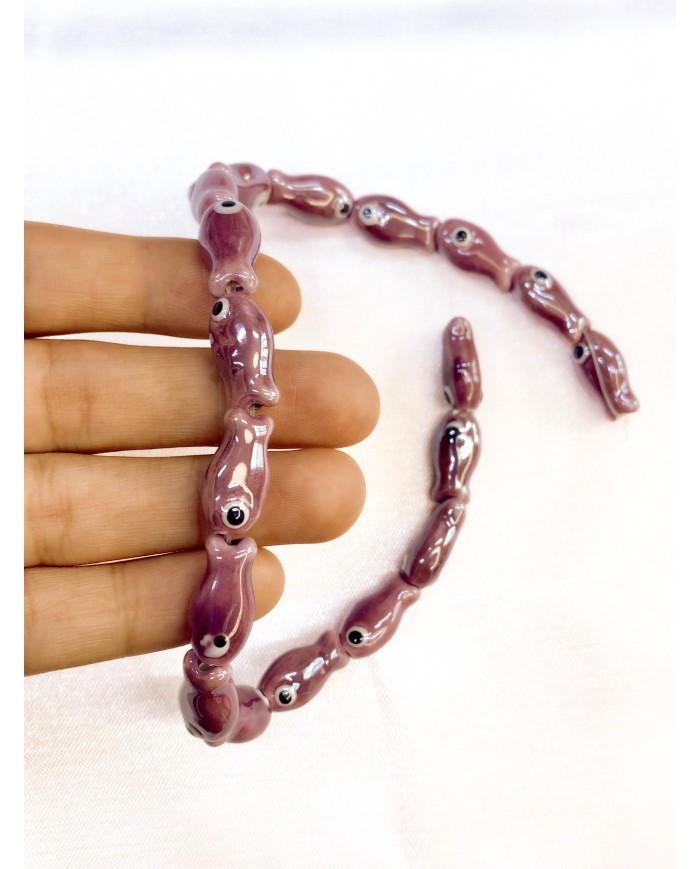 İpe Dizili Seramik Boncuk Mor Balık 19mm - 1 Dizi