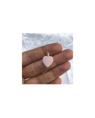 Açık Pudra Pembe Taş Detaylı Küçük Kalp Akrilik Kolye ve