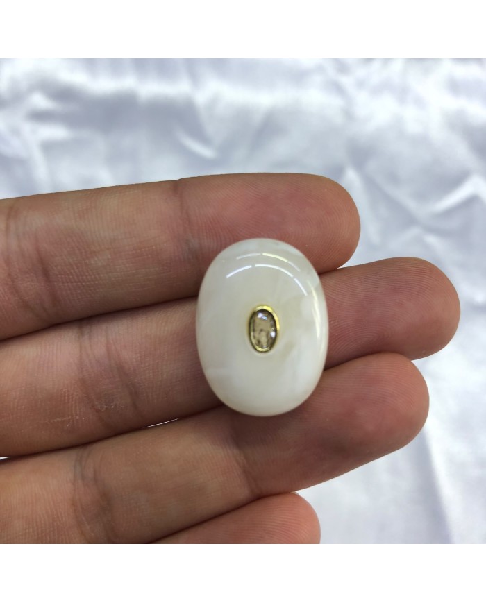 Sedef Beyaz Oval Taş Detaylı Akrilik Kolye ve Bileklik Ucu 1