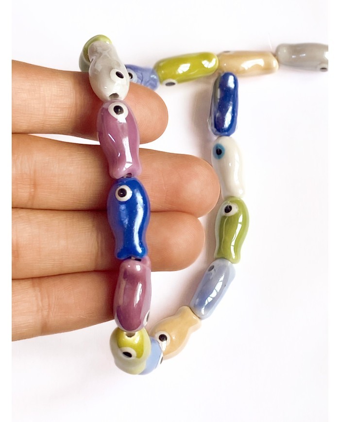 İpe Dizili Seramik Boncuk Renkli Balık 19mm - 1 Dizi