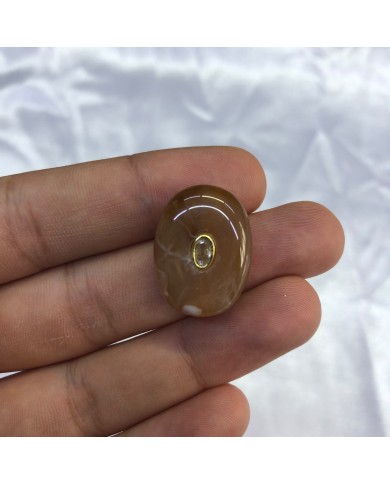 Dumanlı Kahverengi Oval Taş Detaylı Akrilik Kolye ve Bileklik
