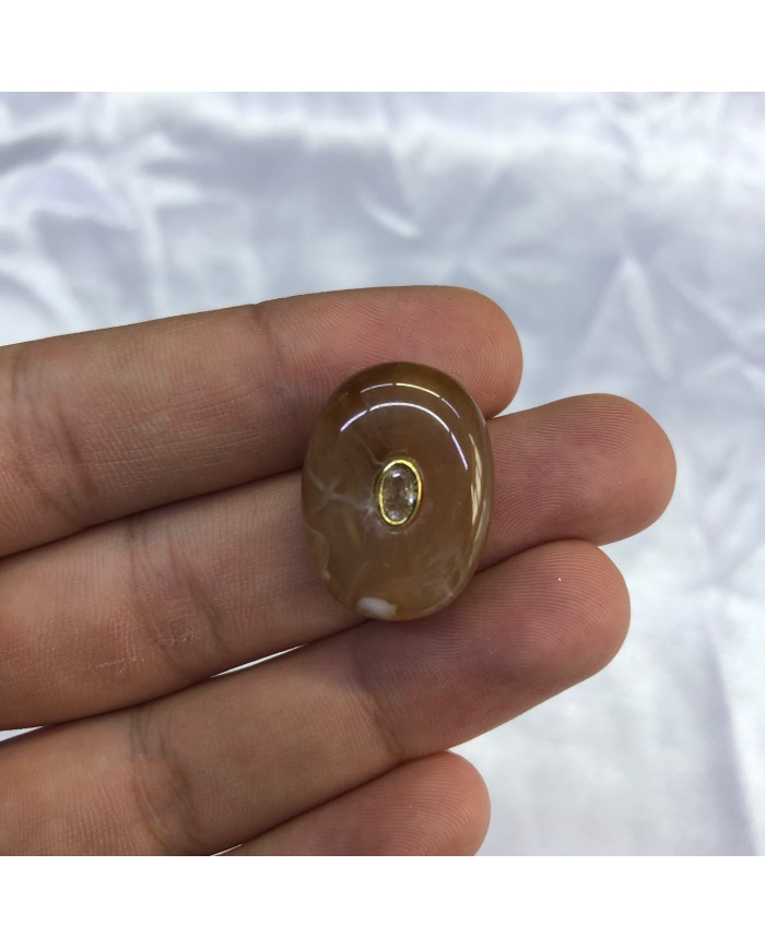 Dumanlı Kahverengi Oval Taş Detaylı Akrilik Kolye ve Bileklik