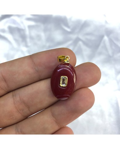 Vişne Bordosu Dikdörtgen Taşlı Oval Akrilik Kolye ve Bileklik
