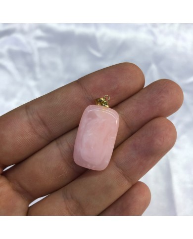 Açık Pudra Pembe Taş Detaylı Dikdörtgen Akrilik Kolye ve