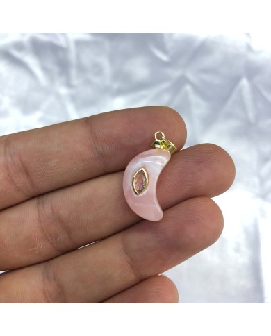 Pudra Pembe Taş Detaylı Hilal Akrilik Kolye ve Bileklik Ucu 1