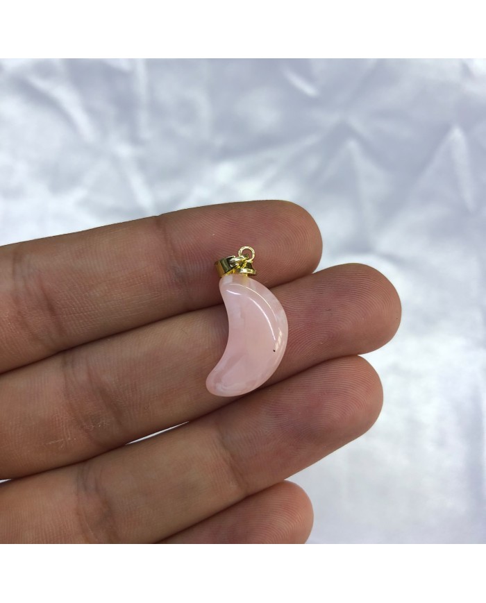 Pudra Pembe Taş Detaylı Hilal Akrilik Kolye ve Bileklik Ucu 1