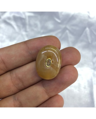 Damarlı Bal Sarısı Oval Taş Detaylı Akrilik Kolye ve Bileklik