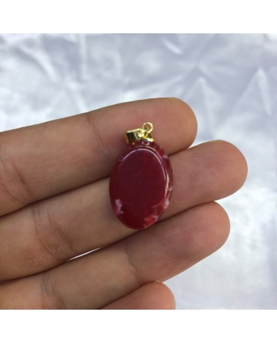Beyaz Çizgili Vişne Bordosu Dikdörtgen Taşlı Oval Akrilik Kolye