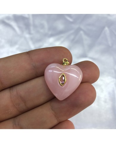 Pudra Pembe Mekik Taşlı Kalp Akrilik Kolye ve Bileklik Ucu 1