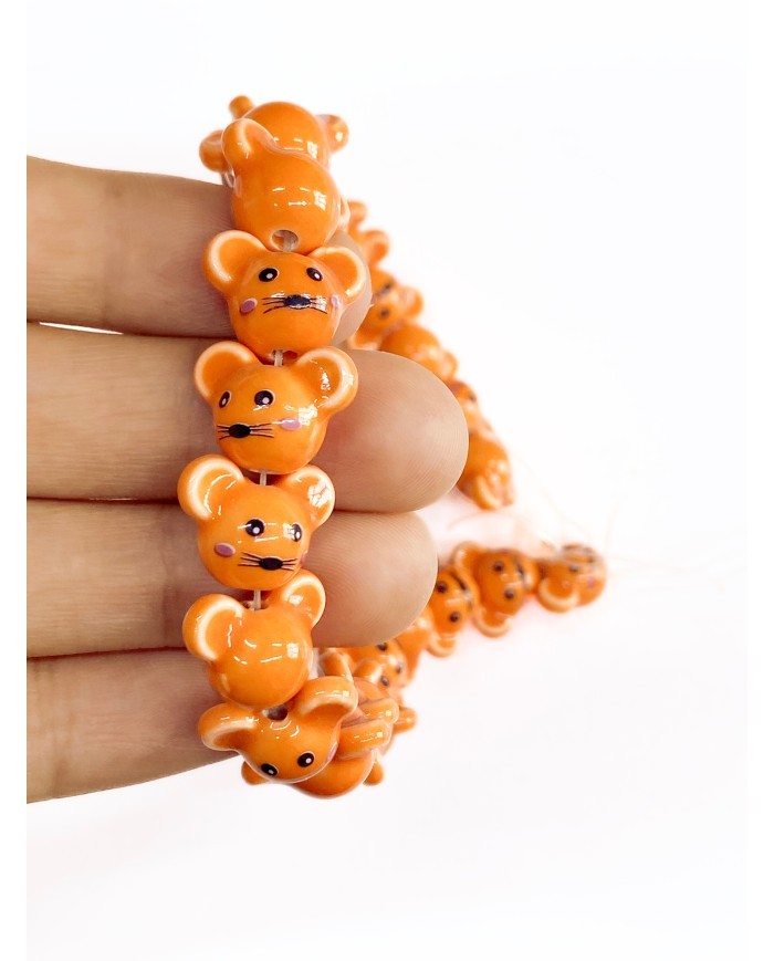İpe Dizili Seramik Boncuk Turuncu Fare 12mm - 1 Dizi