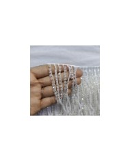12 Cm Beyaz Kesme ve Şeffaf Kristal Boncuklu Saçak 1 Metre