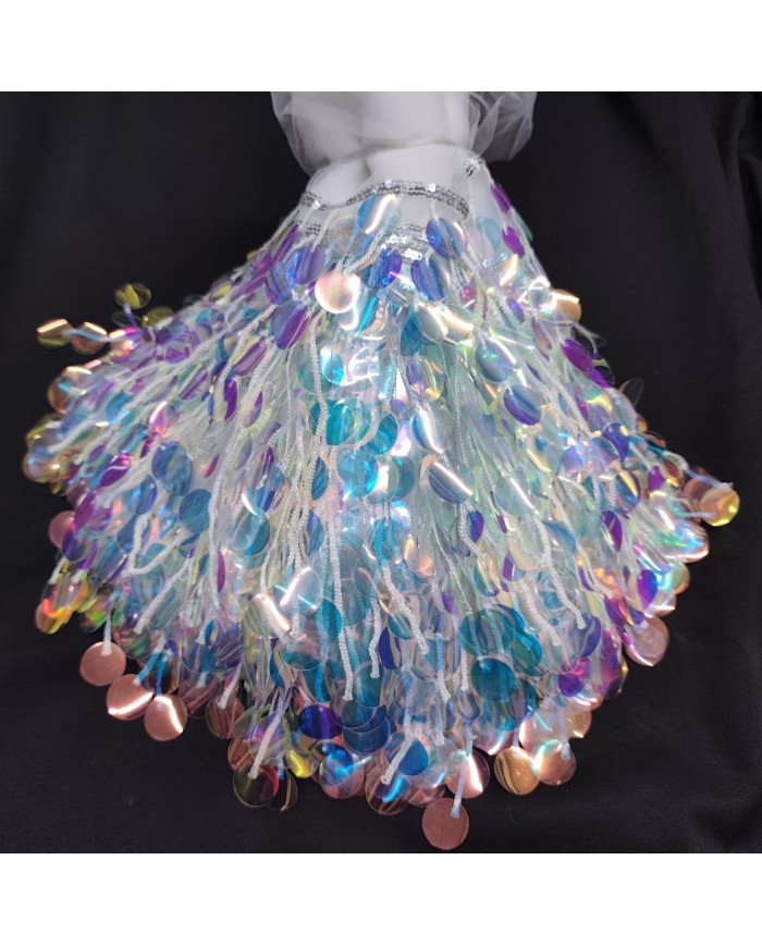 16 Cm Beyaz Şeritli Yuvarlak Hologram Pullu Saçak 1 Metre