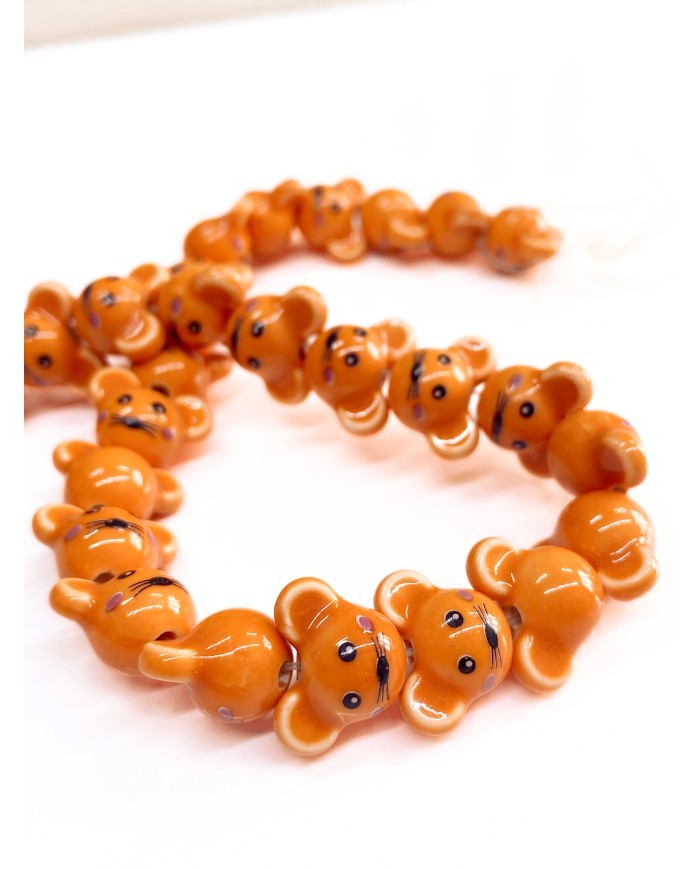 İpe Dizili Seramik Boncuk Turuncu Fare 12mm - 1 Dizi