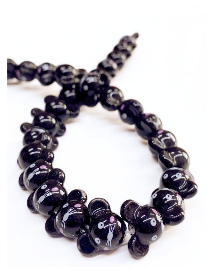 İpe Dizili Seramik Boncuk Siyah Fare 12mm - 1 Dizi