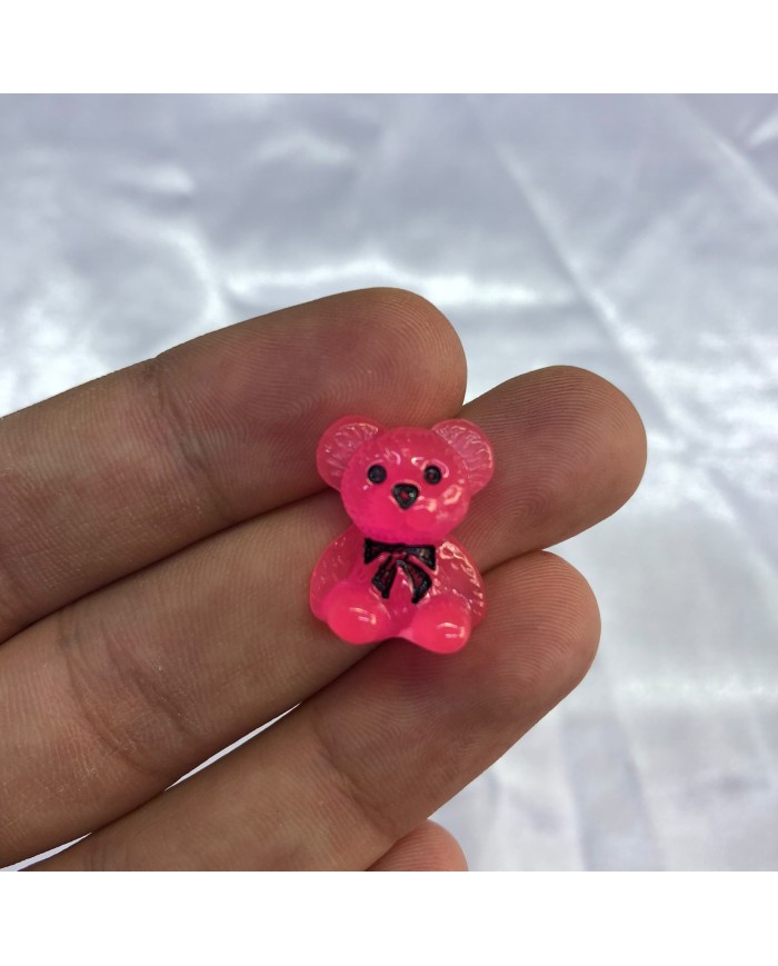 Canlı Fuşya Pembe Siyah Fiyonklu Ayıcık Figürü 1 Adet