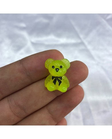 Neon Limon Yeşili Siyah Fiyonklu Ayıcık Figürü 1 Adet