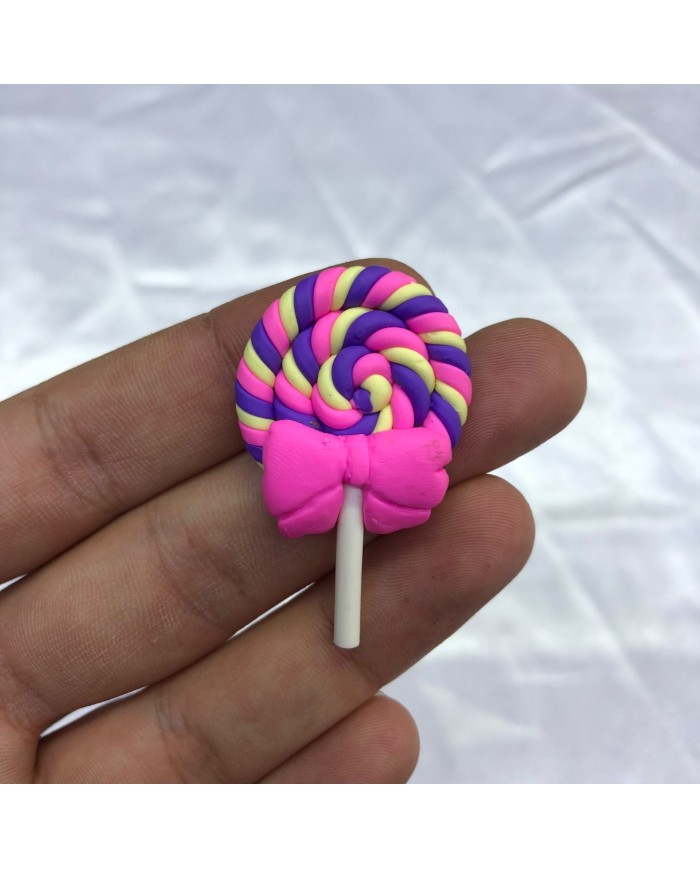 Fuşya Mor Sarı Pembe Fiyonklu Spiral Lolipop Figürü 1 Adet