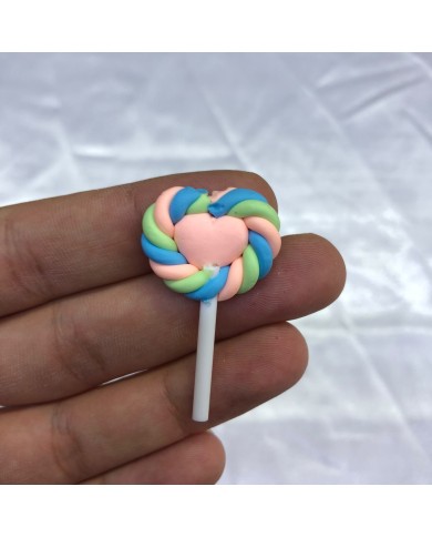 Pembe Mavi Yeşil Kalpli Burgu Lolipop Figürü 1 Adet
