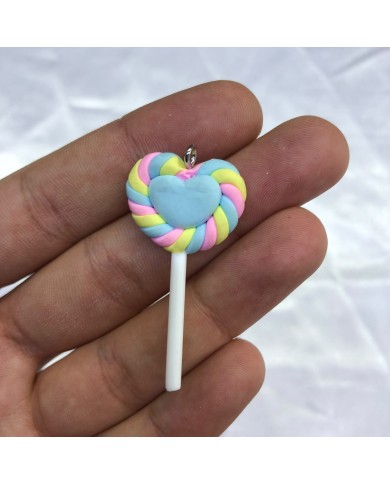 Mavi Pembe Sarı Askı Halkalı Kalpli Lolipop Askı Halkalı Figür