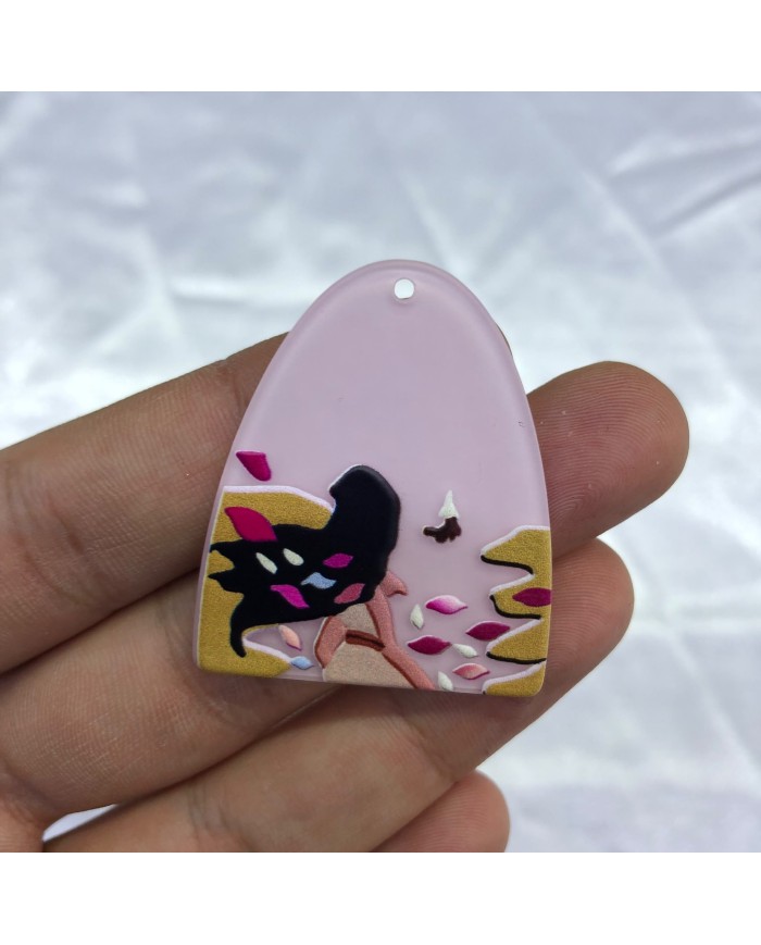 Pastel Pembe Soyut Figür Desenli Uzun Oval Aksesuar Ucu 1 Adet