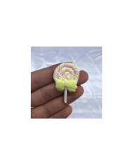 Pastel Pembe Sarı Beyaz Sarı Fiyonklu Spiral Lolipop Figürü 1