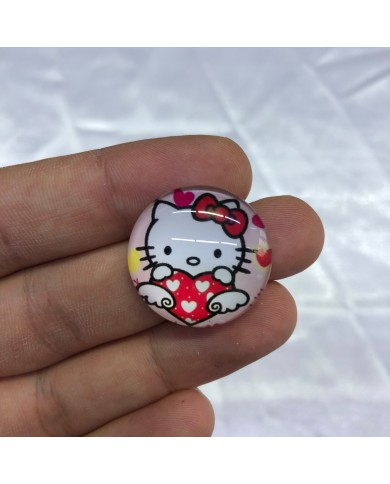 Beyaz Kırmızı Kalpli Hello Kitty Desenli Yuvarlak Figürü 1 Adet