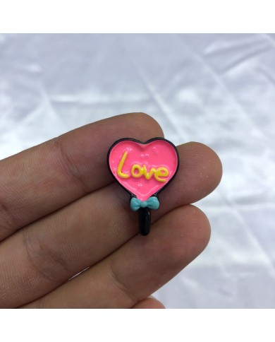 Canlı Pembe Love Yazılı Kalp Lolipop Figürü 1 Adet
