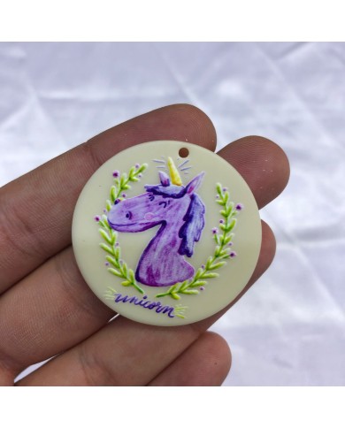 Vanilya Krem Mor Unicorn Desenli Yuvarlak Aksesuar Ucu 1 Adet