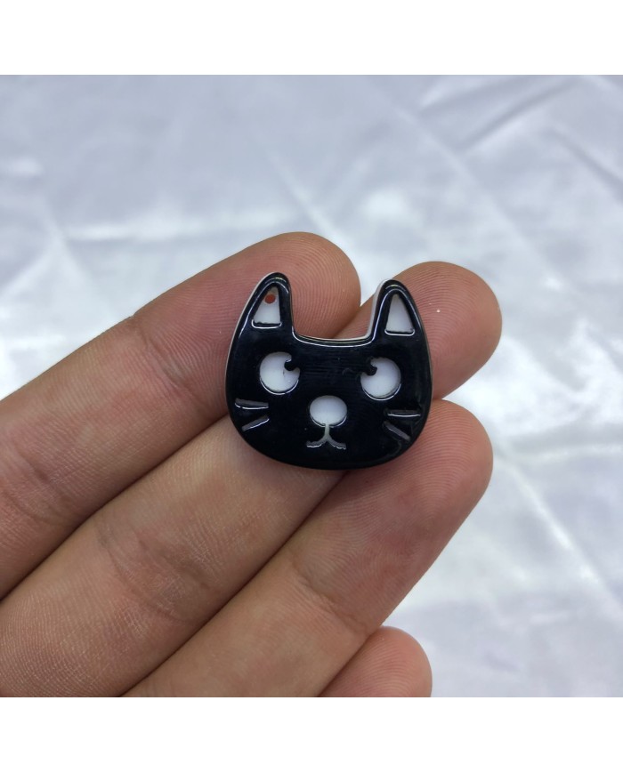 Parlak Siyah Beyaz Kedi Yüzü Figürü 1 Adet