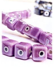 İpe Dizili Seramik Boncuk Mor Nazar Boncuklu Küp 10mm - 1 Dizi