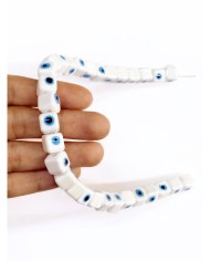 İpe Dizili Seramik Boncuk Beyaz Nazar Boncuklu Küp 10mm - 1 Dizi