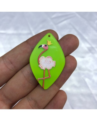 Canlı Yeşil Pembe Taçlı Flamingo Desenli Mekik Aksesuar Ucu 1