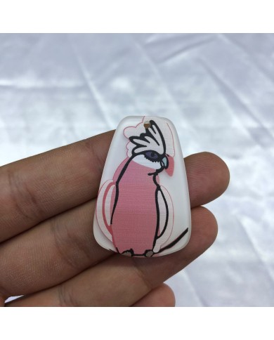 Beyaz Pudra Pembe Kakadu Papağanı Desenli Aksesuar Ucu 1 Adet