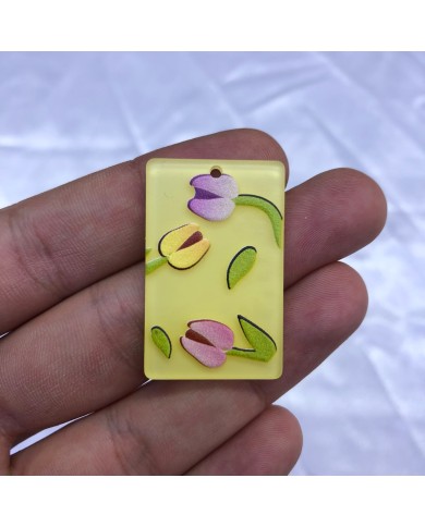 Pastel Sarı Mor Pembe Lale Desenli Dikdörtgen Aksesuar Ucu 1