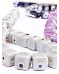 İpe Dizili Seramik Boncuk Gri Nazar Boncuklu Küp 10mm - 1 Dizi