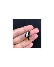 Siyah Beyaz Turuncu Ayaklı Penguen Figürlü Cam Kolye ve