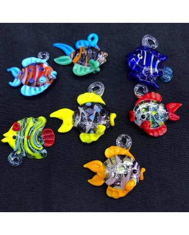 Şeffaf Kobalt Mavisi Beyaz Çizgili Tropik Balık Figürlü Cam