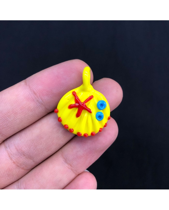 Opak Limon Sarısı Kırmızı Deniz Yıldızı Detaylı Deniz Kabuğu