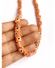 İpe Dizili Seramik Boncuk Turuncu Nazar Boncuklu Küp 8mm - 1 Dizi