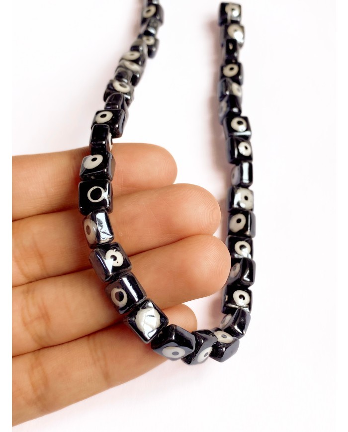 İpe Dizili Seramik Boncuk Siyah Nazar Boncuklu Küp 8mm - 1 Dizi